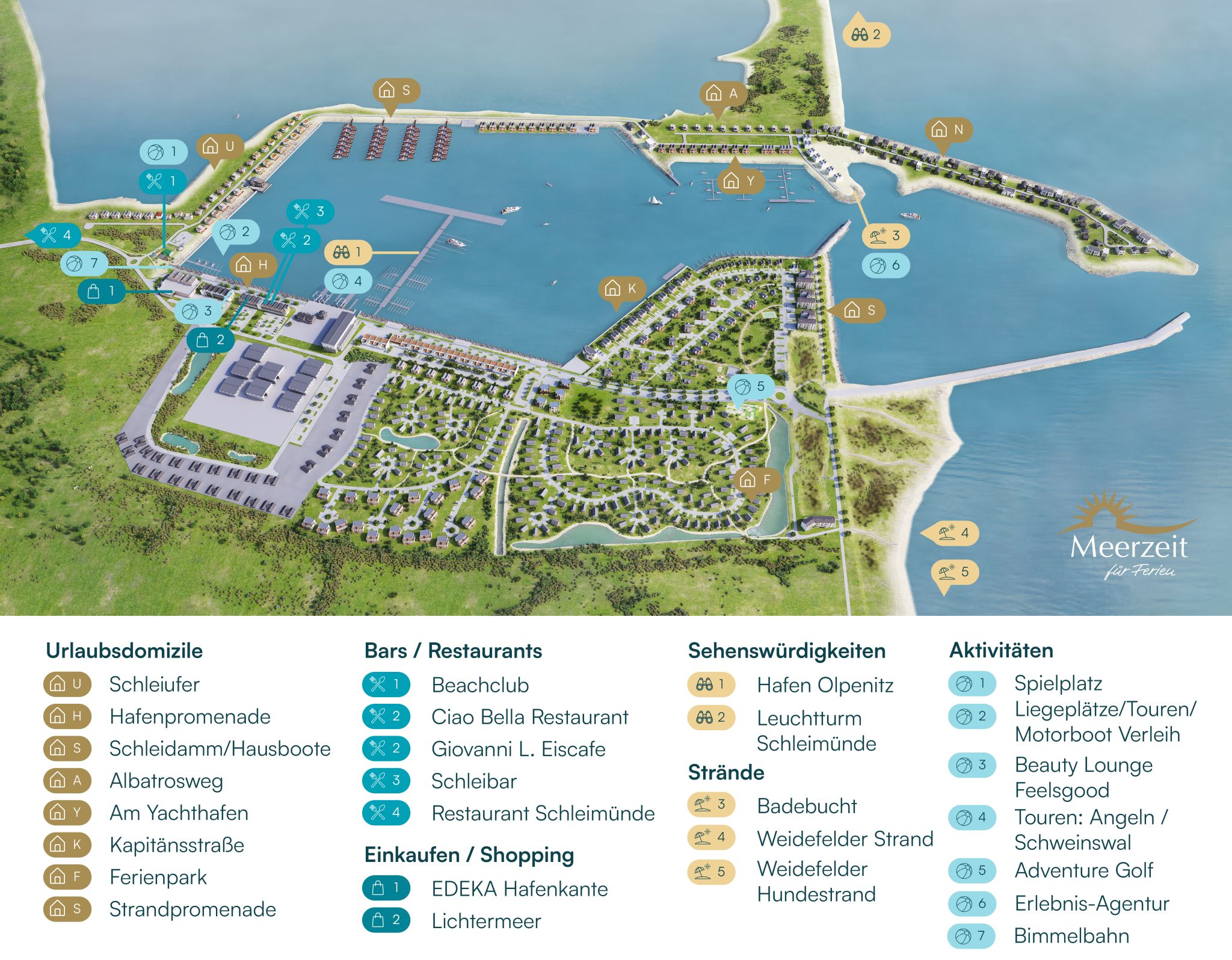 Lageplan Ostseeresort Olpenitz September 2025 Übersicht Ferienwohnungen Ferienhäuser, Aktivitäten, Restaurants, Strände usw