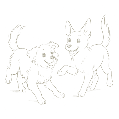 Illustration spielende Hunde